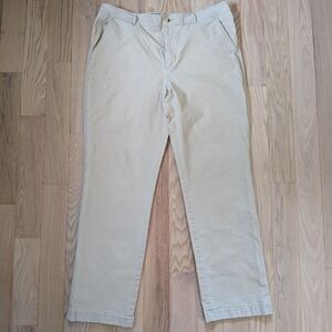 LL Bean Favorite Fit Khaki Chino Pants Womens 16 M/T Tan Straight Leg Stretch